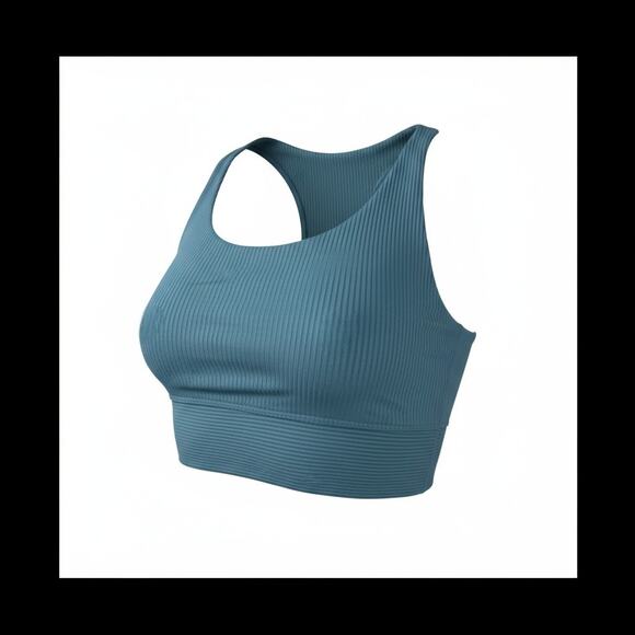 Year of Ours Sports Bra Ribbed Womens Small Teal Scoop Neck Medium Impact - Picture 7 of 7